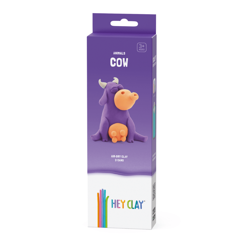 Kleiset Farm Animals Cow - 3 potjes - Boetseren Hey Clay - In den Olifant