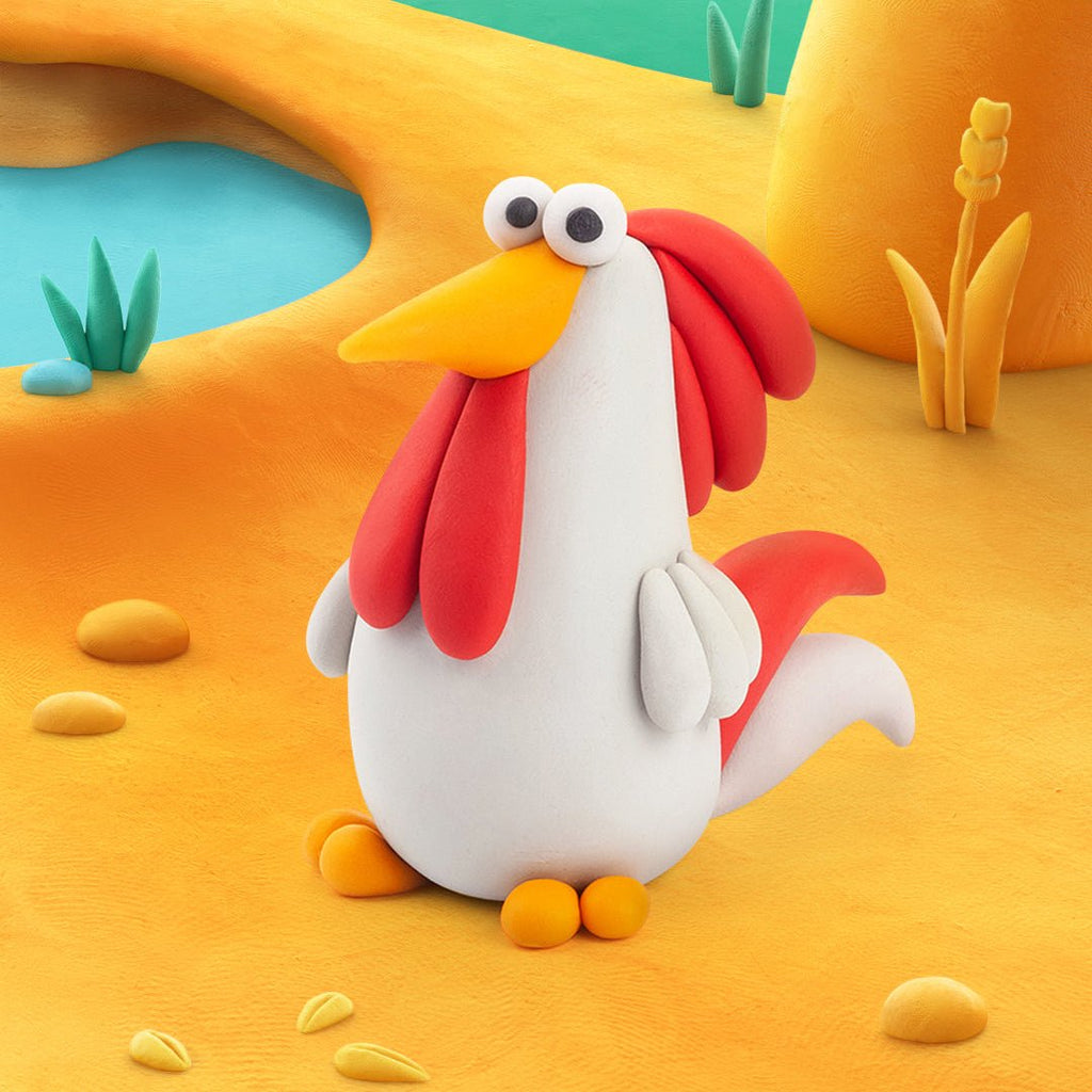 Kleiset Farm Birds Rooster - 3 potjes - Boetseren Hey Clay - In den Olifant
