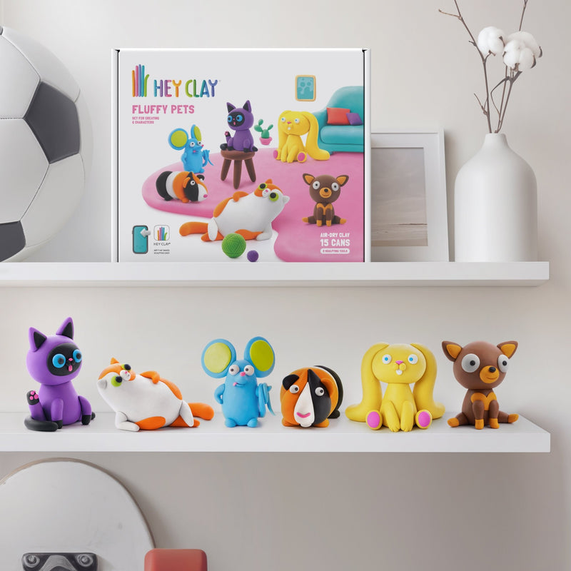 Kleiset Fluffy Pets - 15 potjes - Boetseren Hey Clay - In den Olifant