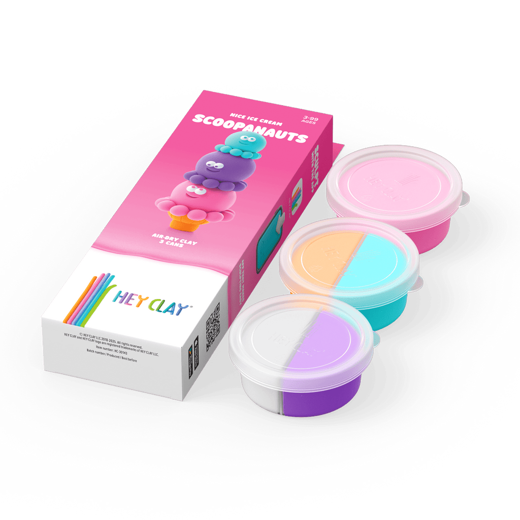 Kleiset Nice Ice Cream Scoopanauts - 3 potjes - Boetseren Hey Clay - In den Olifant