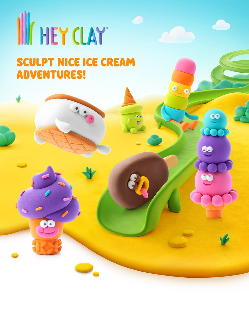 Kleiset Nice Ice Cream Yeti Sandwich - 3 potjes - Boetseren Hey Clay - In den Olifant