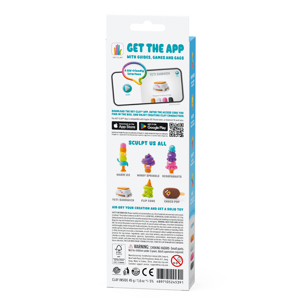 Kleiset Nice Ice Cream Yeti Sandwich - 3 potjes - Boetseren Hey Clay - In den Olifant