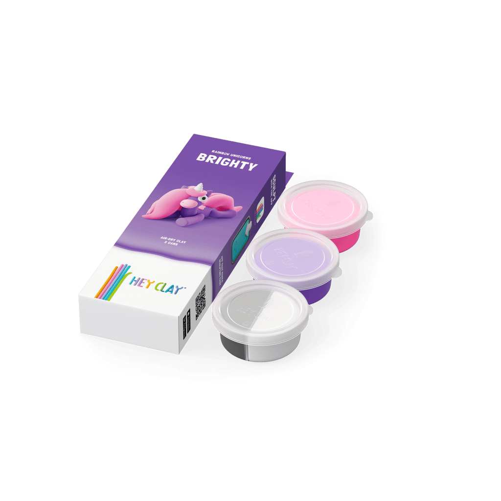 Kleiset Rainbow Unicorn Brighty - 3 potjes - Boetseren Hey Clay - In den Olifant