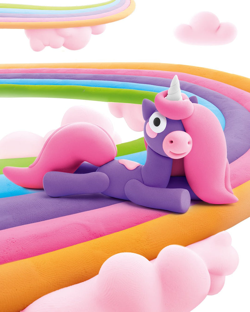 Kleiset Rainbow Unicorn Brighty - 3 potjes - Boetseren Hey Clay - In den Olifant