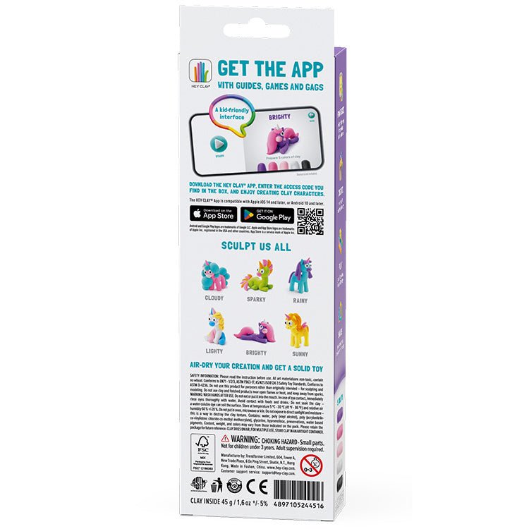 Kleiset Rainbow Unicorn Brighty - 3 potjes - Boetseren Hey Clay - In den Olifant