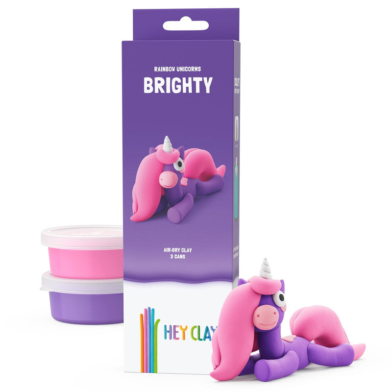 Kleiset Rainbow Unicorn Brighty - 3 potjes - Boetseren Hey Clay - In den Olifant