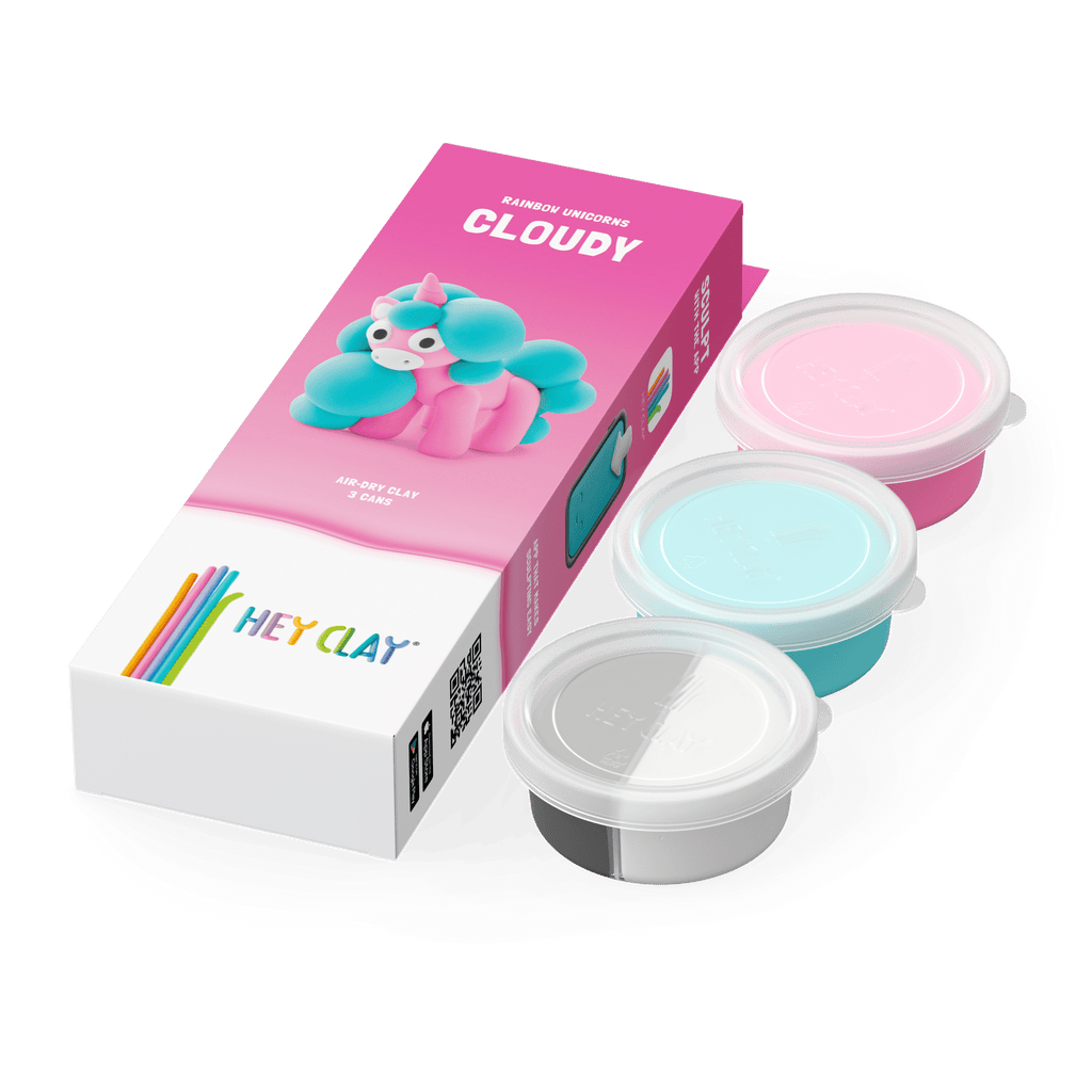 Kleiset Rainbow Unicorn Cloudy - 3 potjes - Boetseren Hey Clay - In den Olifant