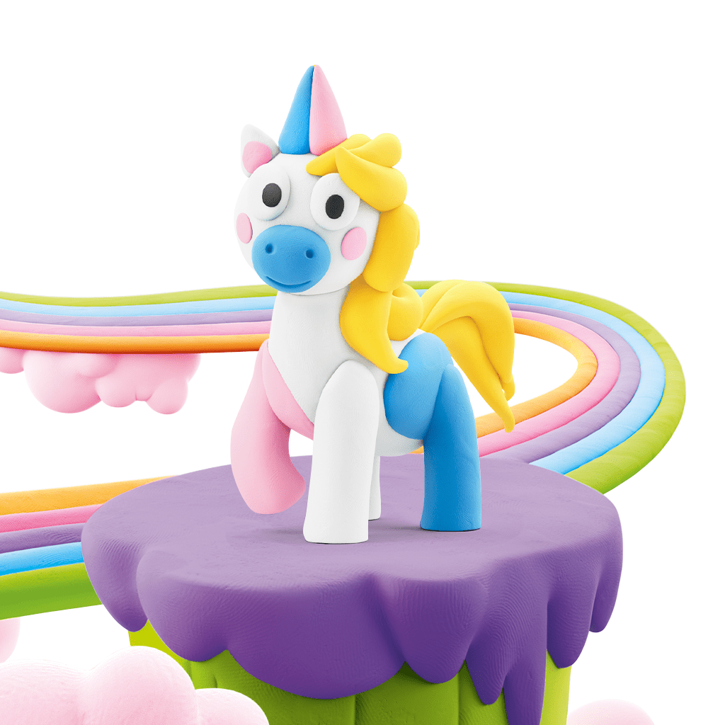 Kleiset Rainbow Unicorn Lighty - 3 potjes - Boetseren Hey Clay - In den Olifant