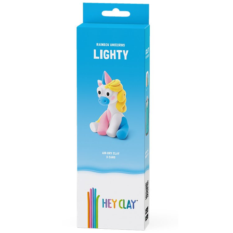 Kleiset Rainbow Unicorn Lighty - 3 potjes - Boetseren Hey Clay - In den Olifant