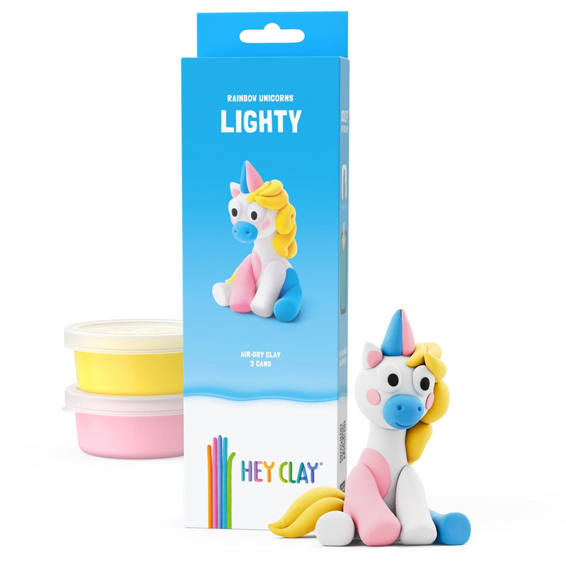 Kleiset Rainbow Unicorn Lighty - 3 potjes - Boetseren Hey Clay - In den Olifant