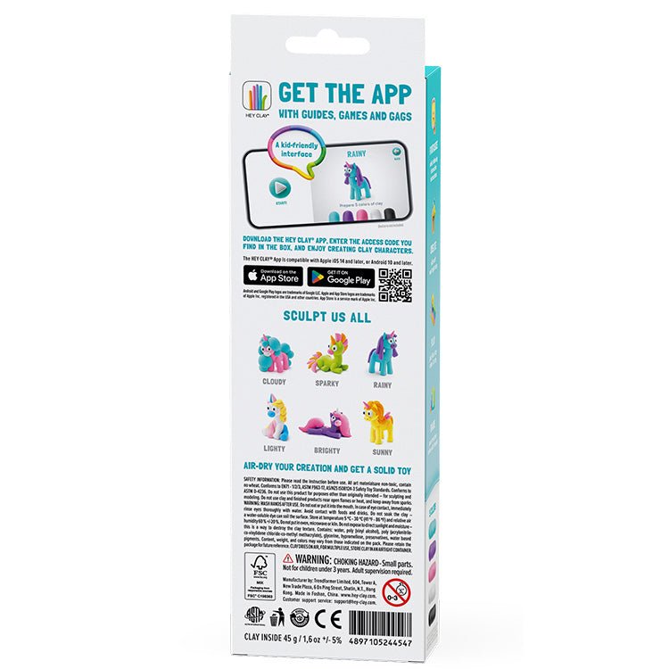 Kleiset Rainbow Unicorn Rainy - 3 potjes - Boetseren Hey Clay - In den Olifant