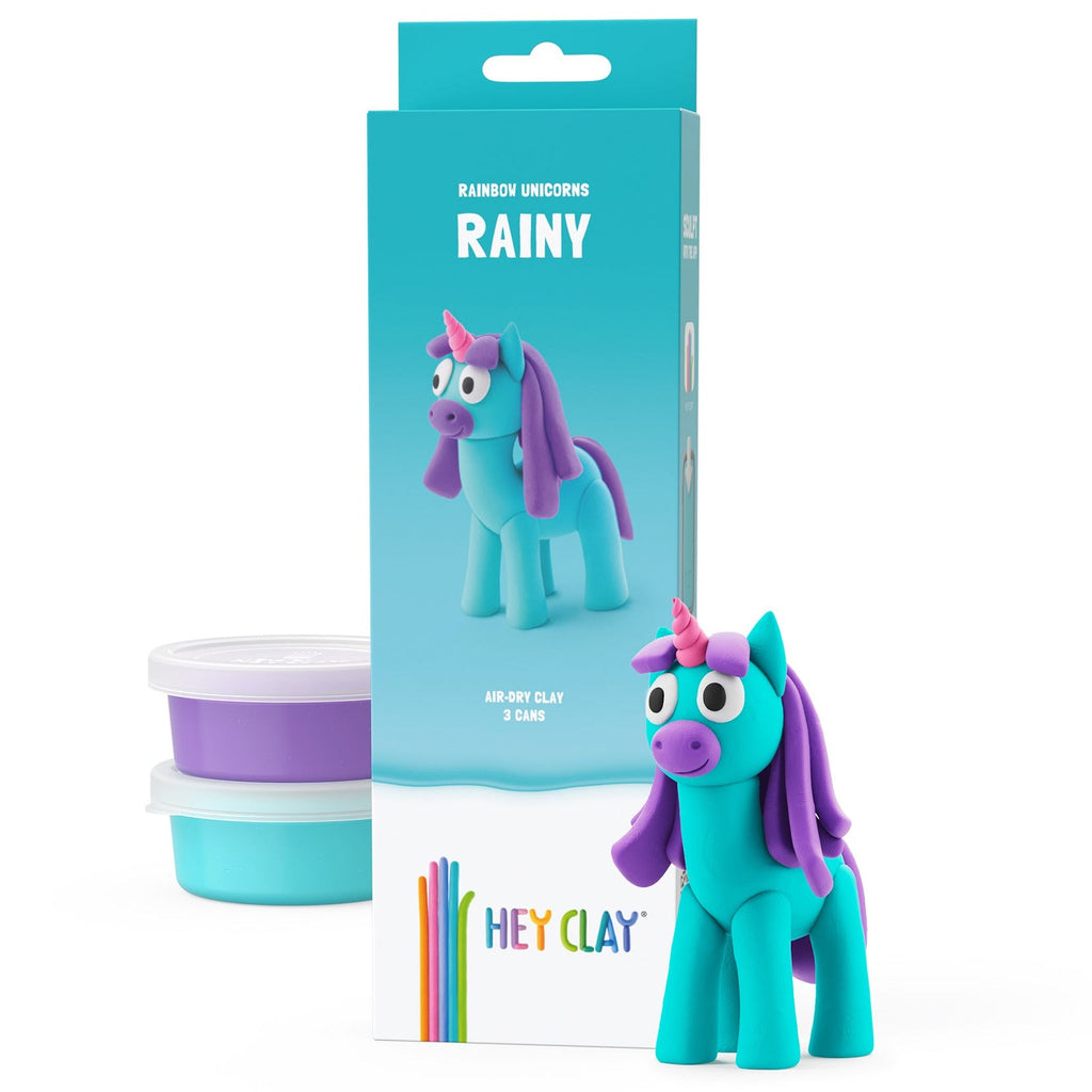 Kleiset Rainbow Unicorn Rainy - 3 potjes - Boetseren Hey Clay - In den Olifant