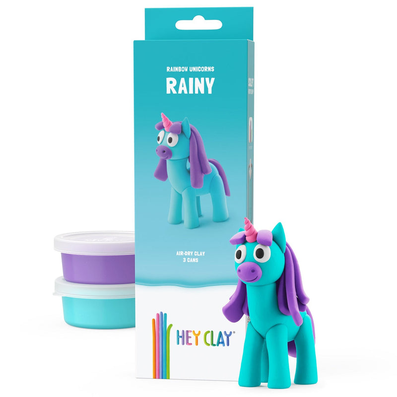 Kleiset Rainbow Unicorn Rainy - 3 potjes - Boetseren Hey Clay - In den Olifant