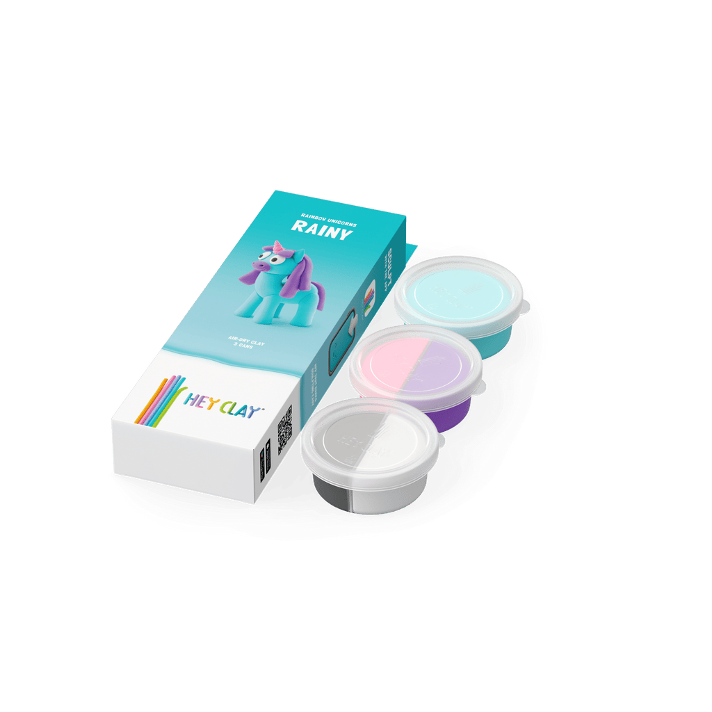 Kleiset Rainbow Unicorn Rainy - 3 potjes - Boetseren Hey Clay - In den Olifant
