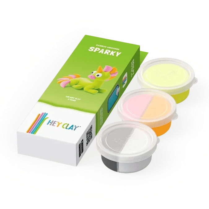 Kleiset Rainbow Unicorn Sparky - 3 potjes - Boetseren Hey Clay - In den Olifant