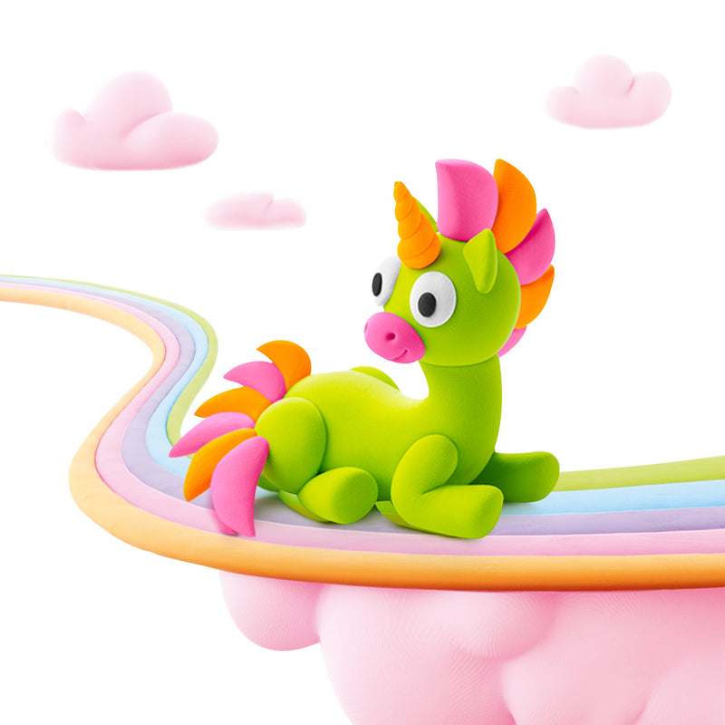 Kleiset Rainbow Unicorn Sparky - 3 potjes - Boetseren Hey Clay - In den Olifant