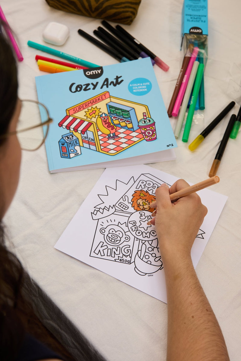 Kleurboek Cozy Art - Supermarket - Kleuren en tekenen Omy - In den Olifant