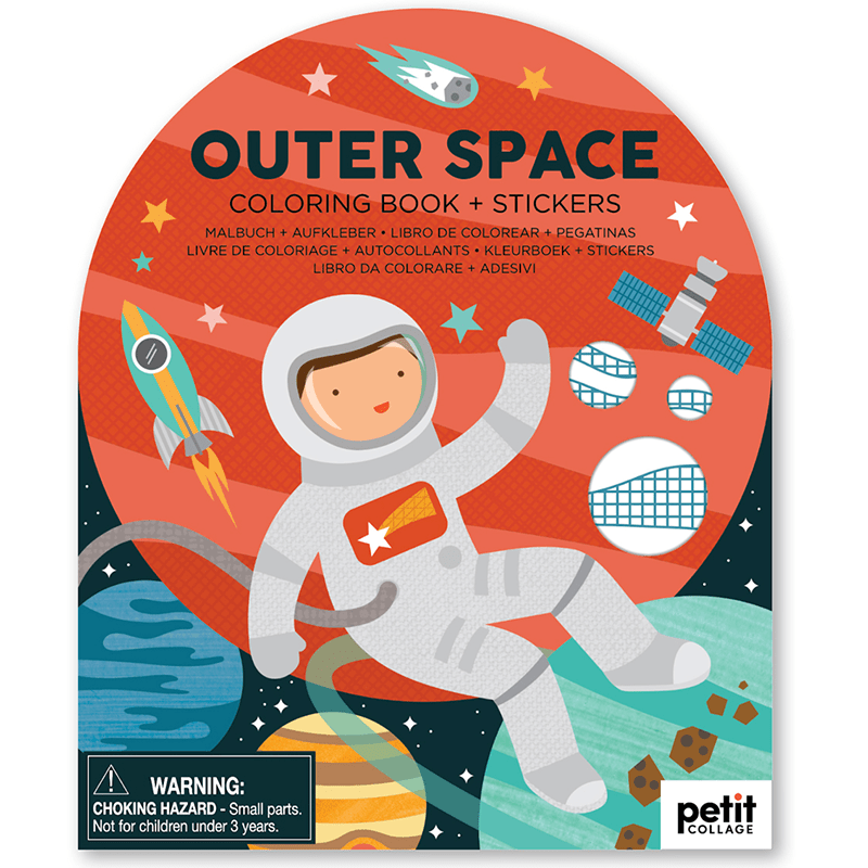 Kleurboek met stickers - Outer Space - Kleuren en tekenen Petit Collage - In den Olifant