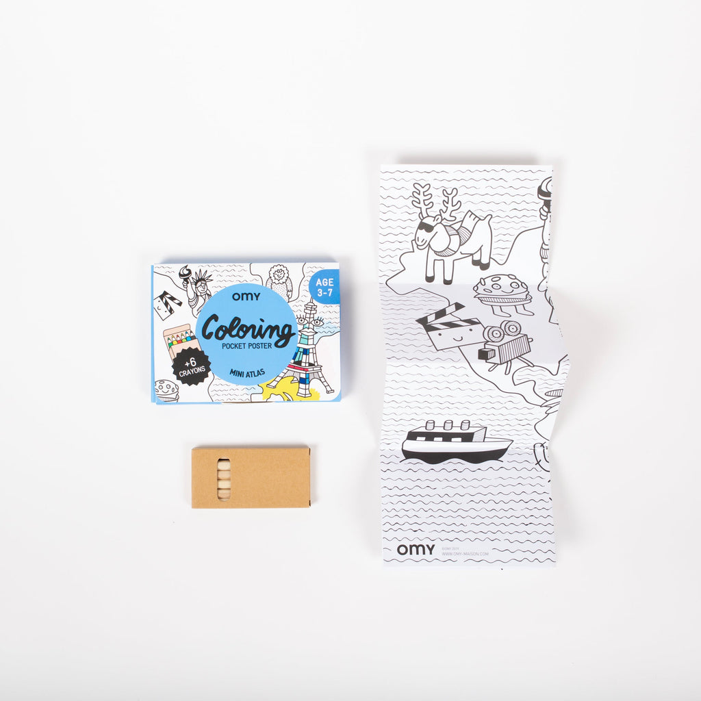 Kleurset Coloring Pocket Atlas - met 6 kleurpotloodjes - Kleuren en tekenen Omy - In den Olifant