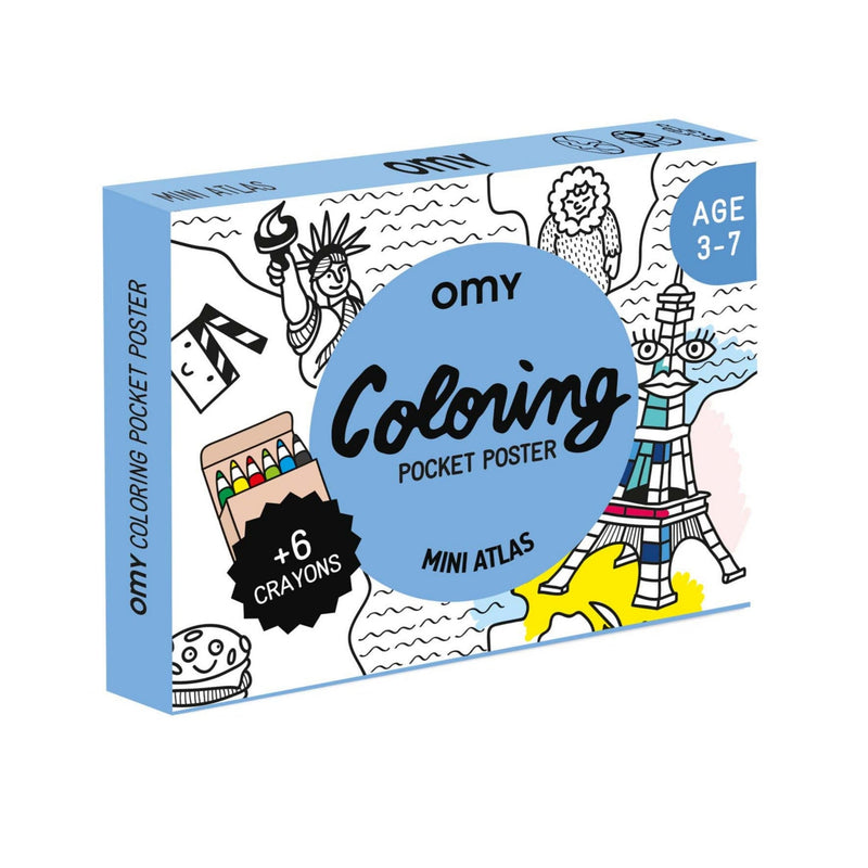 Kleurset Coloring Pocket Atlas - met 6 kleurpotloodjes - Kleuren en tekenen Omy - In den Olifant