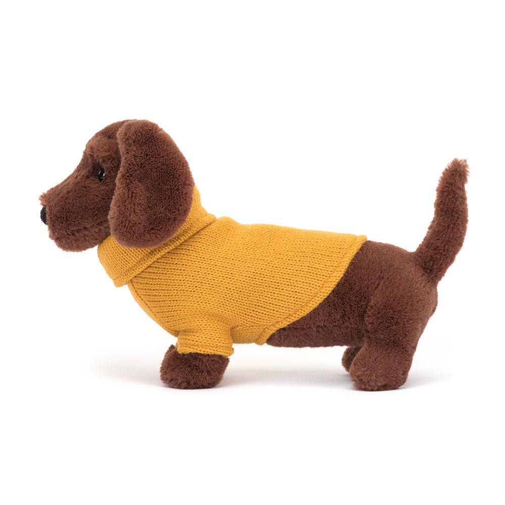 Knuffel Hond Sweater Sausage Dog Yellow - 16 cm - huisdieren Jellycat - In den Olifant