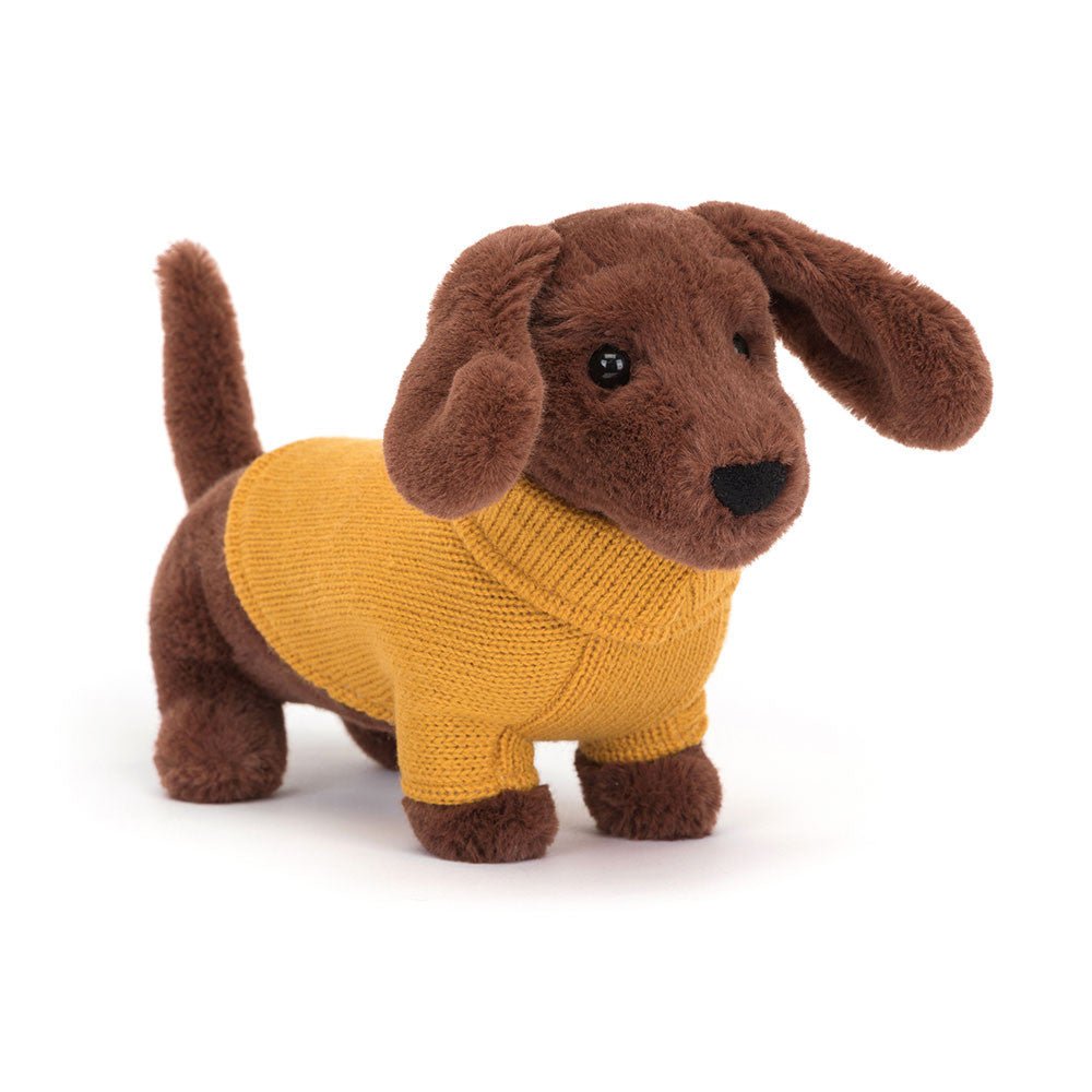 Knuffel Hond Sweater Sausage Dog Yellow - 16 cm - huisdieren Jellycat - In den Olifant