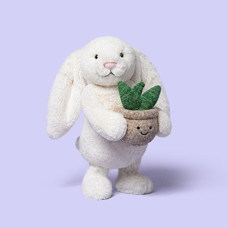 Jellycat Plush Rabbit Cream Bunny with Plant - 31 cm - In den Olifant