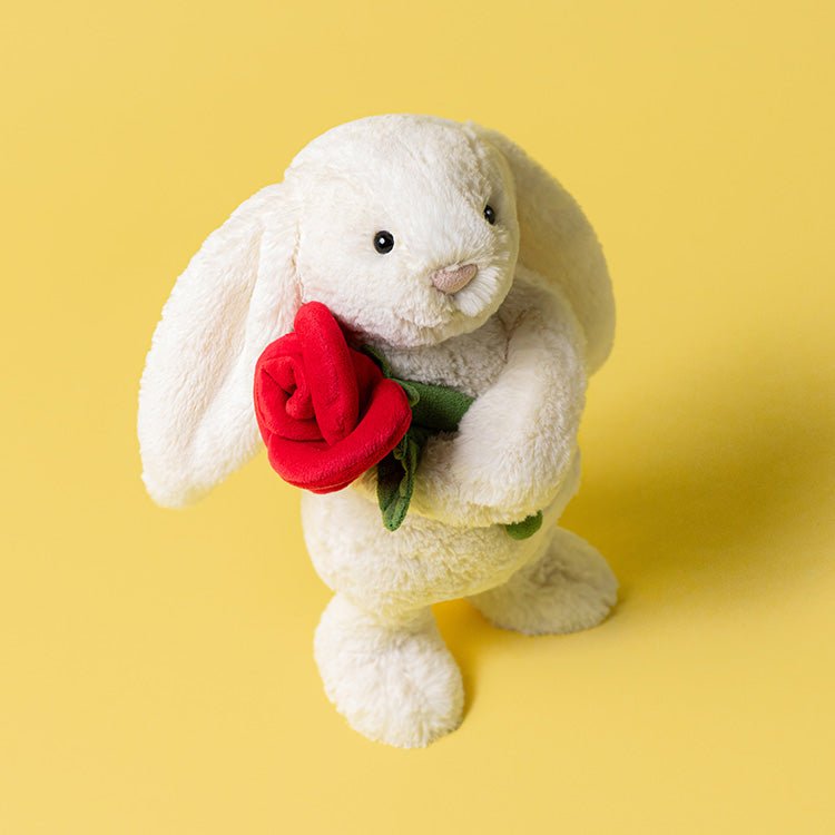 Knuffel Konijn Cream Bunny with Rose - 31 cm - Konijnen Jellycat - In den Olifant
