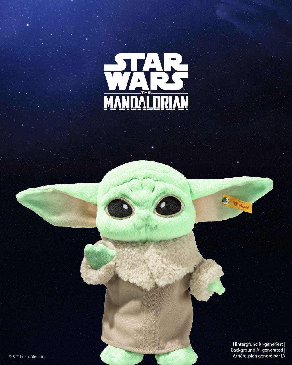 Knuffel Star Wars Grogu Green - 25 cm - Fantasieknuffels Steiff - In den Olifant