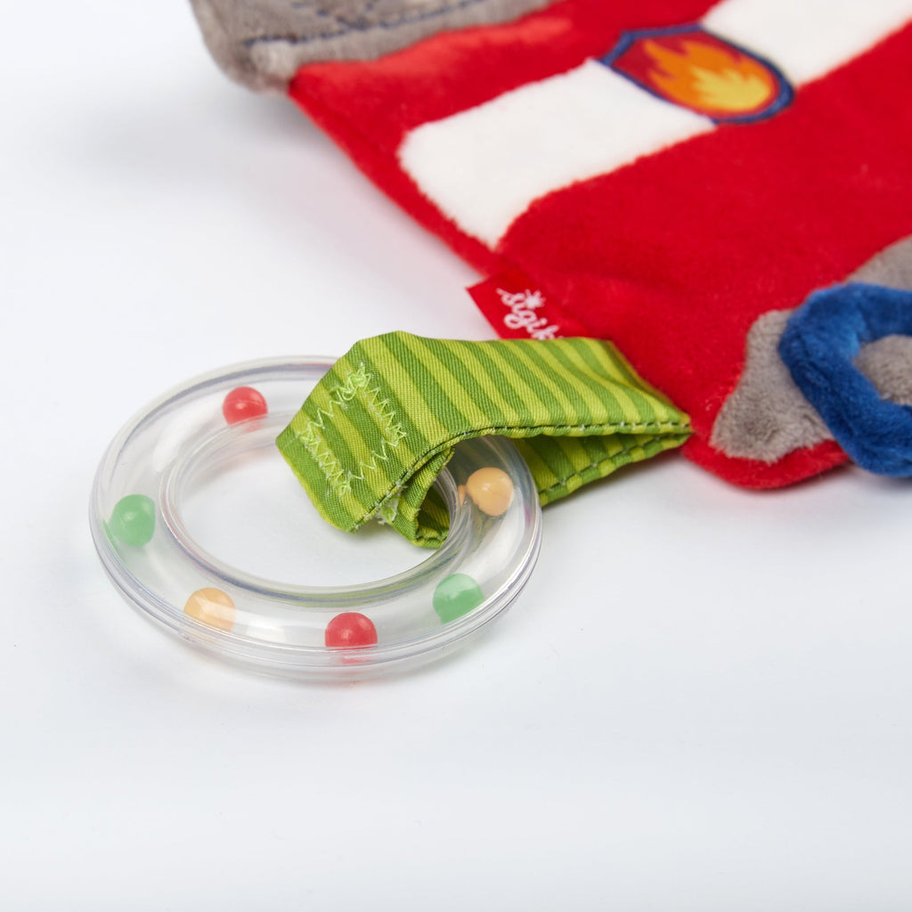 Knuffeldoekje met knisperfolie en bijtring - Brandweerwagen - Activiteitenspeelgoed Sigikid - In den Olifant