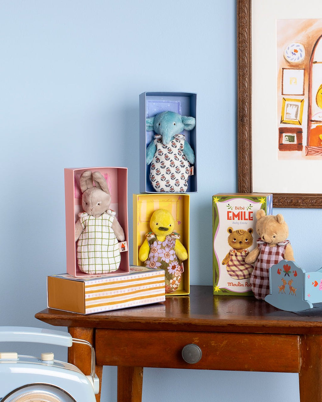 Knuffeltje Baby Rita de eend - Les Minouchkas - Boerderijdieren Moulin Roty - In den Olifant