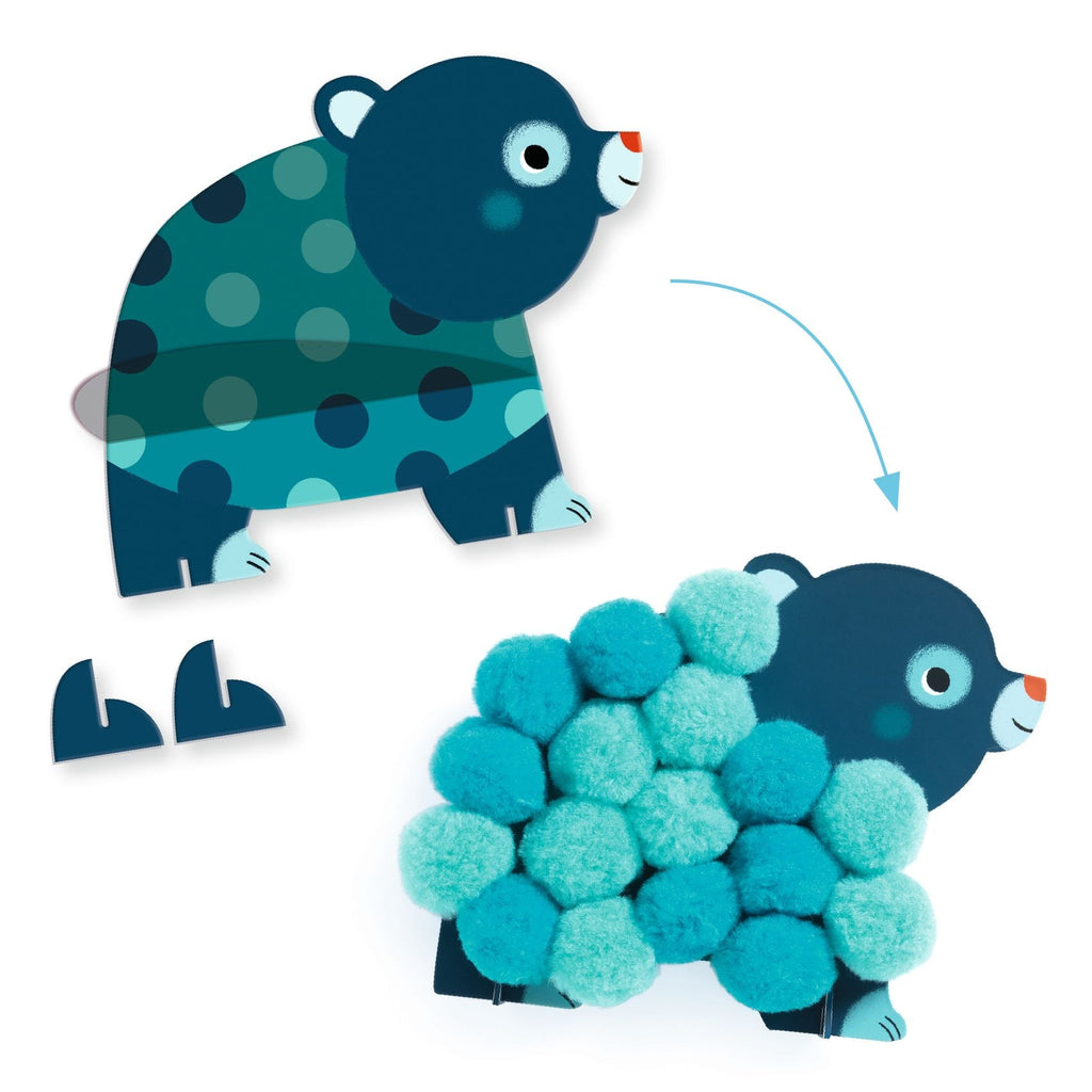 Knutselset Pomponcollage - Dieren en ronde pompons - Knutselsets Djeco - In den Olifant