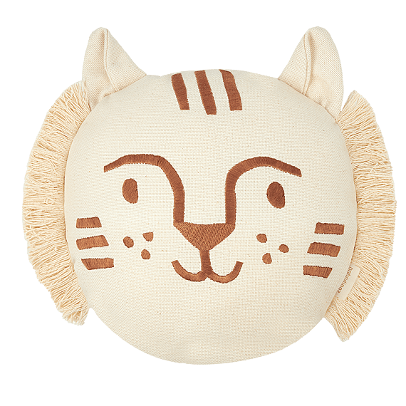 Kussen Tiger Face Embroidery | Brown Natural