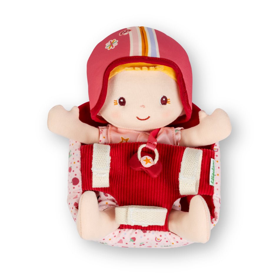 Lappenpop baby en fietszitje Lena - Lappenpoppen Lilliputiens - In den Olifant
