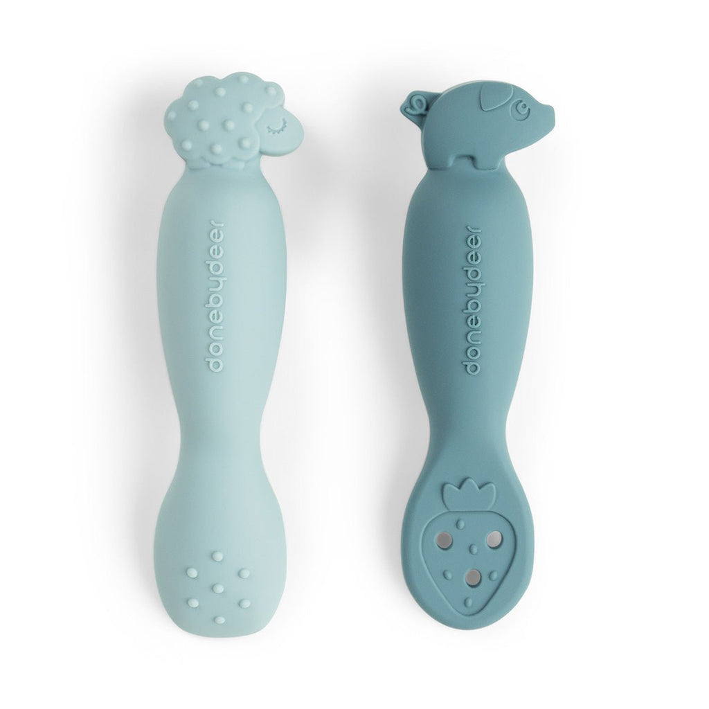 Learning spoon set Tiny farm Blue - Bestek en rietjes Done by Deer - In den Olifant