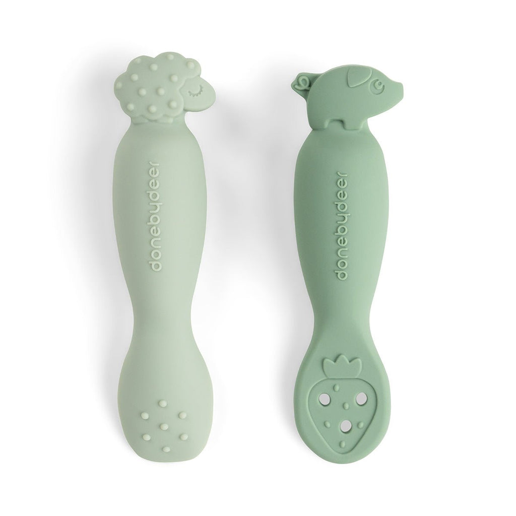 Learning spoon set Tiny farm Green - Bestek en rietjes Done by Deer - In den Olifant