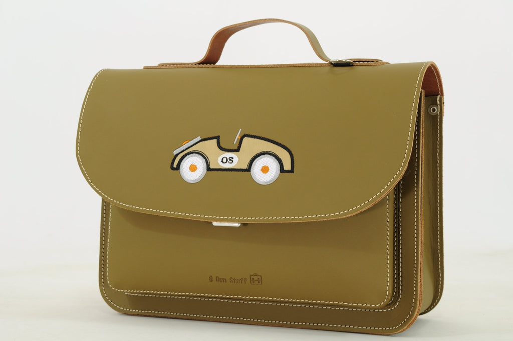 Lederen kleutertas met magneetsluiting - Car Moss - Schooltassen Own Stuff - In den Olifant