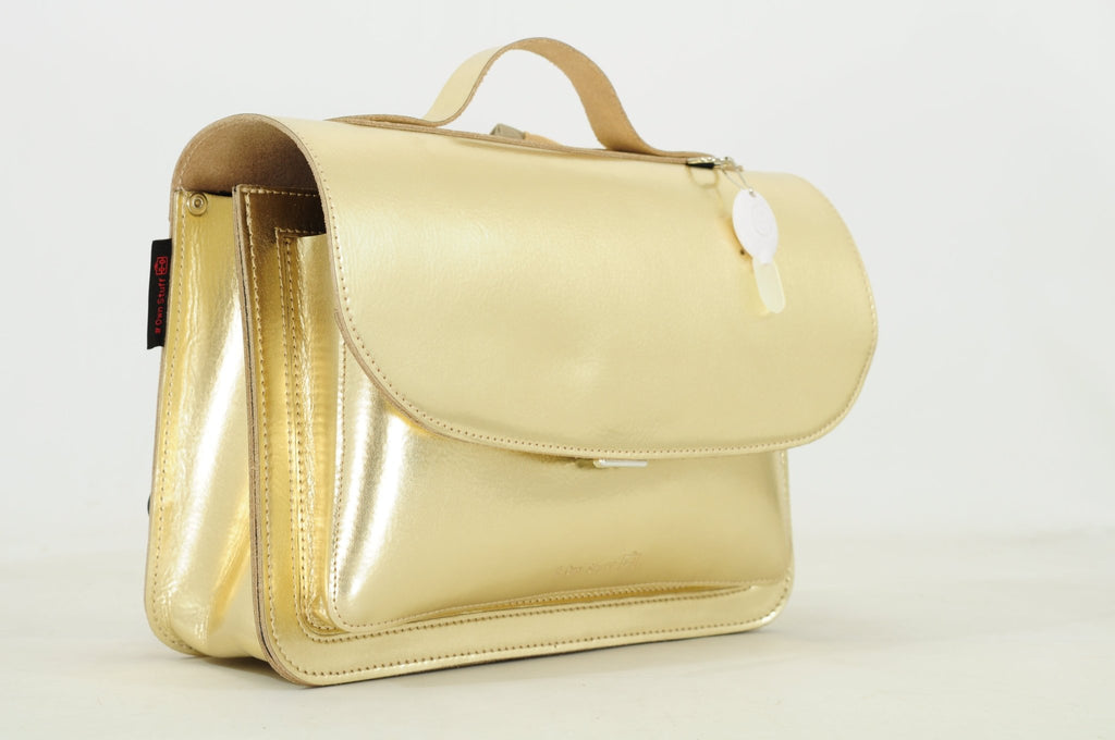 Lederen kleutertas met magneetsluiting - Gold - Schooltassen Own Stuff - In den Olifant