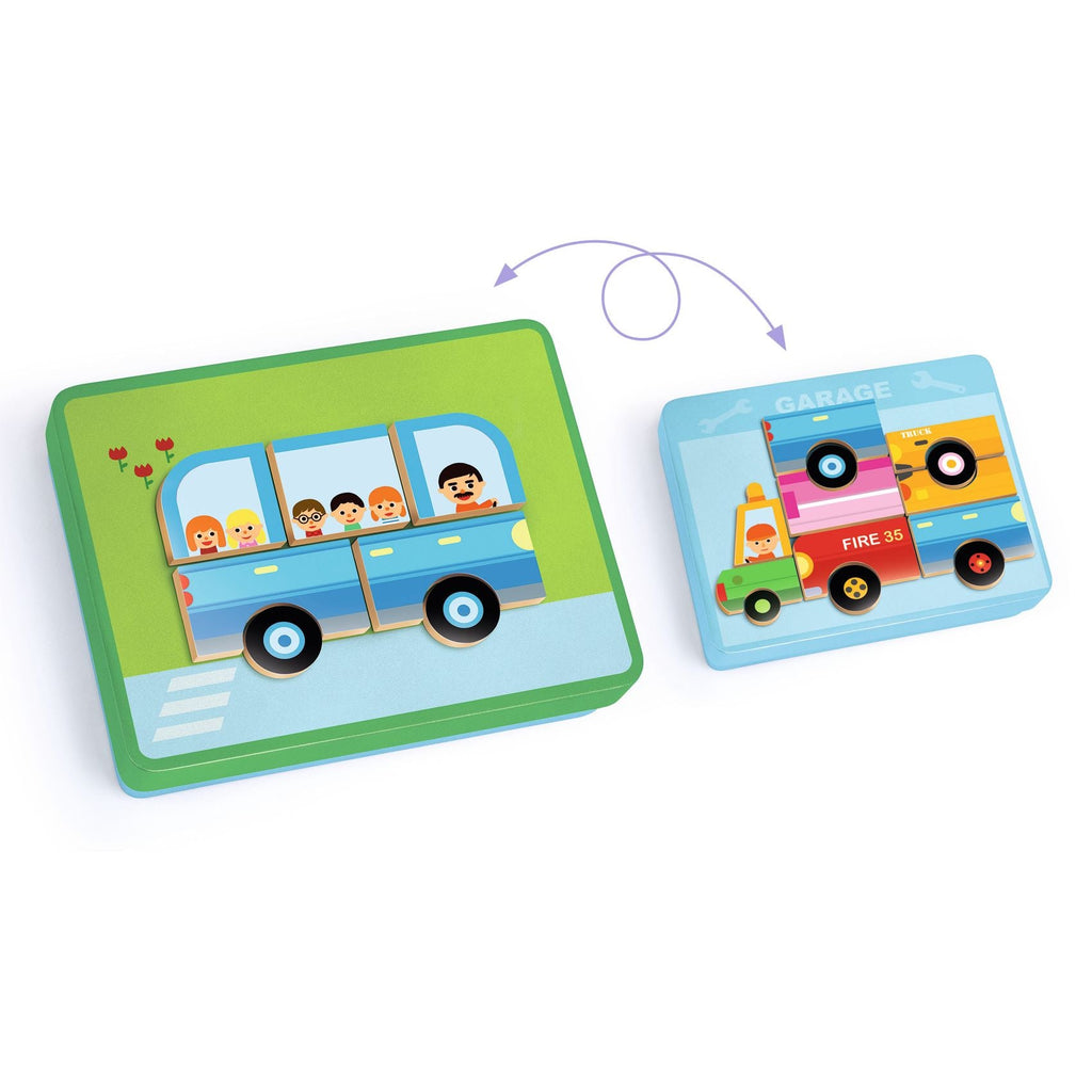 Magneetpuzzel Inzebox Vehicles - 36 stukjes - Magnetische puzzels Djeco - In den Olifant