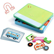 Magneetpuzzel Inzebox Vehicles - 36 stukjes - Magnetische puzzels Djeco - In den Olifant