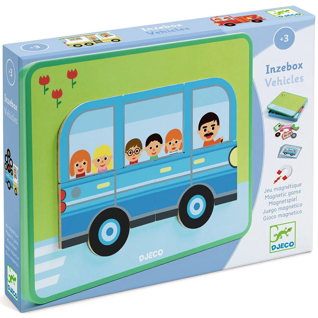 Magneetpuzzel Inzebox Vehicles - 36 stukjes - Magnetische puzzels Djeco - In den Olifant