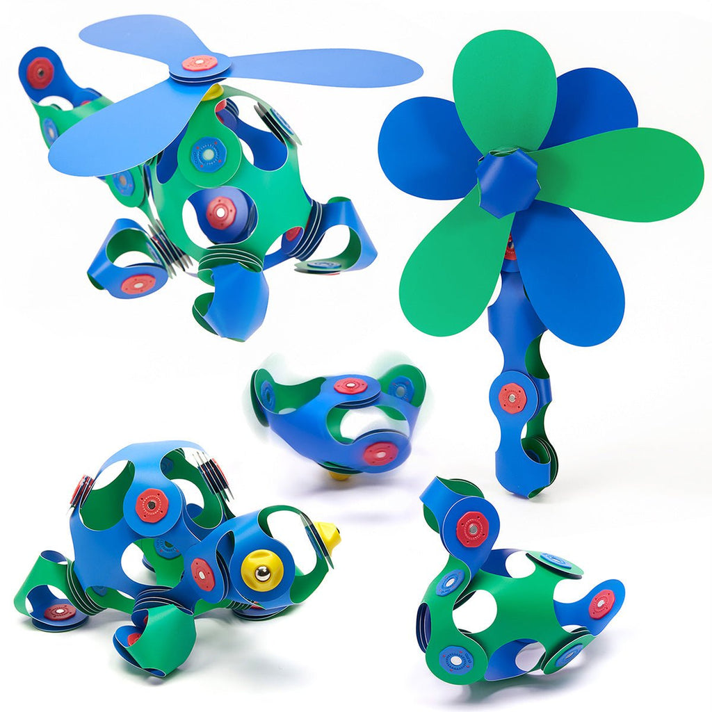 Magneetspeelgoed Crew Pack Blue/Green - set van 30 onderdelen - Magnetische bouwspeelgoed Clixo - In den Olifant
