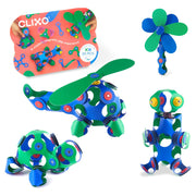 Magneetspeelgoed Crew Pack Blue/Green - set van 30 onderdelen - Magnetische bouwspeelgoed Clixo - In den Olifant