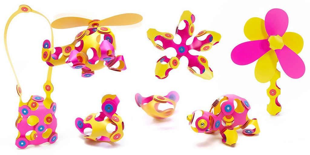 Magneetspeelgoed Crew Pack Pink/Yellow - set van 30 onderdelen - Magnetische bouwspeelgoed Clixo - In den Olifant