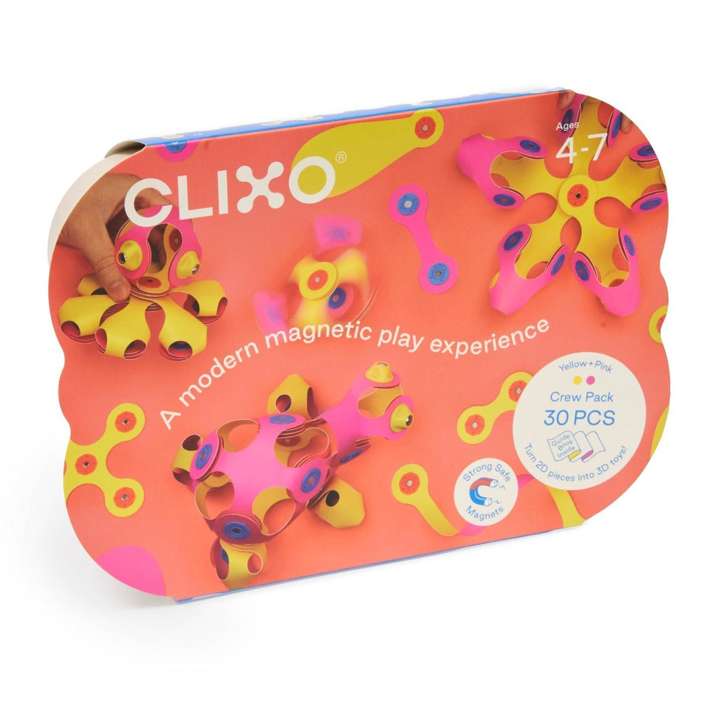 Magneetspeelgoed Crew Pack Pink/Yellow - set van 30 onderdelen - Magnetische bouwspeelgoed Clixo - In den Olifant