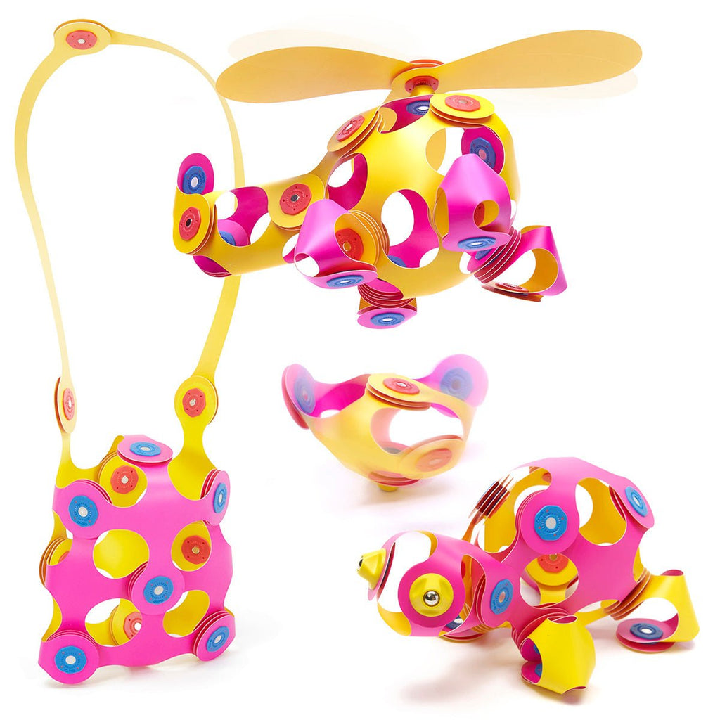 Magneetspeelgoed Crew Pack Pink/Yellow - set van 30 onderdelen - Magnetische bouwspeelgoed Clixo - In den Olifant