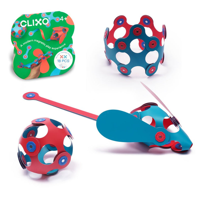 Magneetspeelgoed Itsy Pack Flamingo/Turquoise - set van 18 onderdelen - Magnetische bouwspeelgoed Clixo - In den Olifant