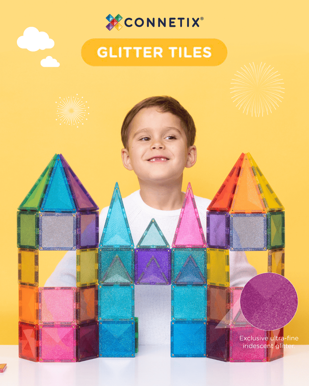 Magneettegels Glitter Castle Pack - set van 48 - Magnetische bouwspeelgoed Connetix - In den Olifant