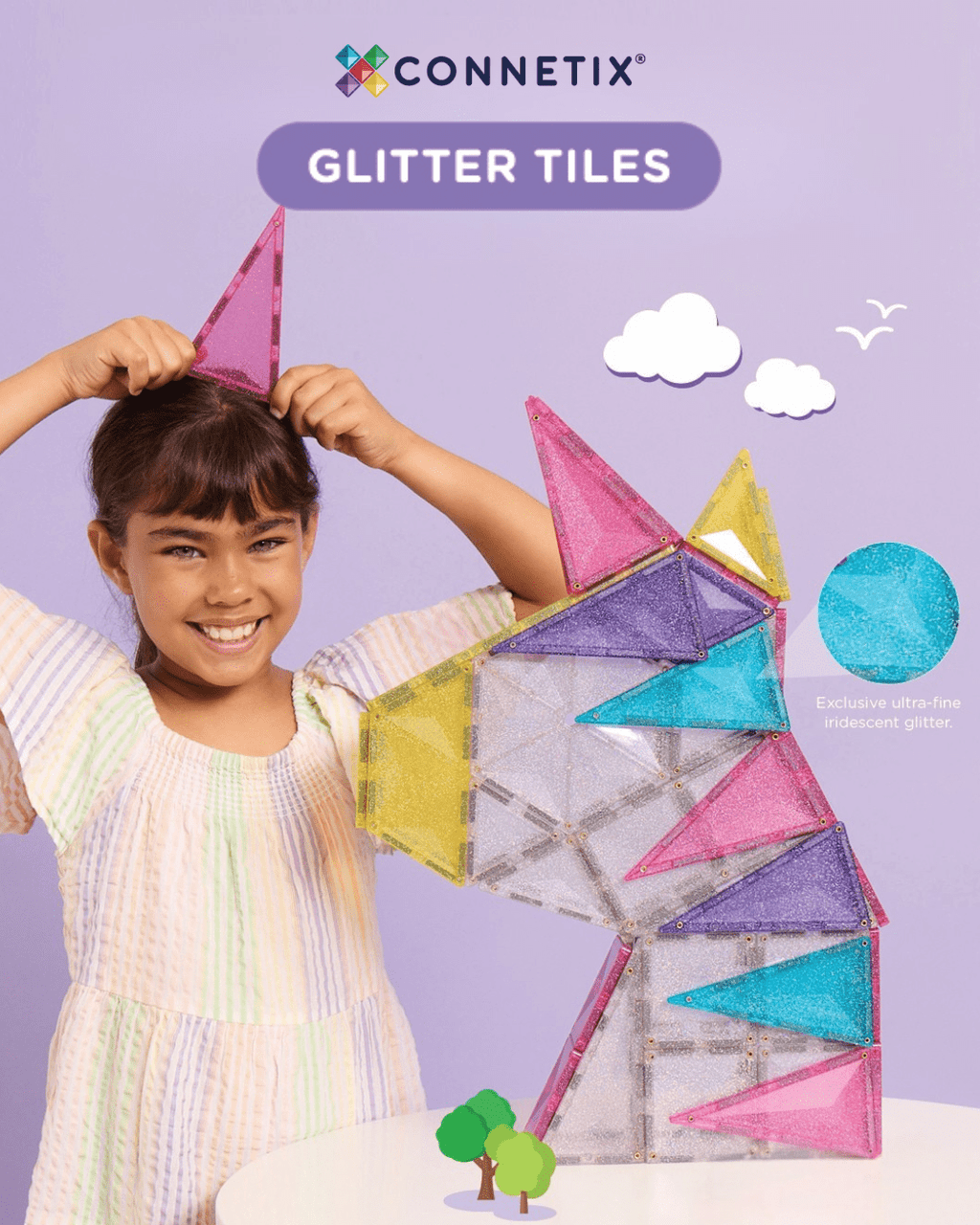 Magneettegels Glitter Unicorn Pack - set van 56 - Magnetische bouwspeelgoed Connetix - In den Olifant