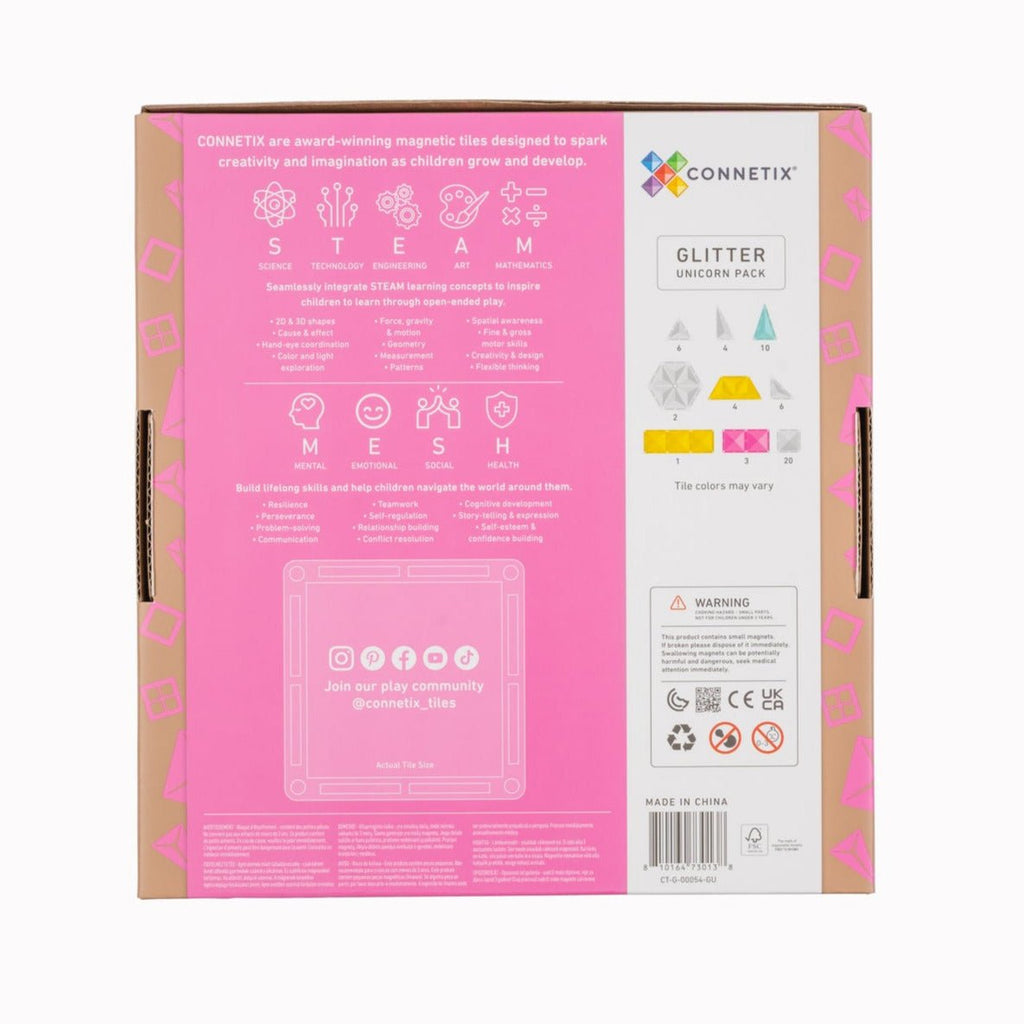 Magneettegels Glitter Unicorn Pack - set van 56 - Magnetische bouwspeelgoed Connetix - In den Olifant